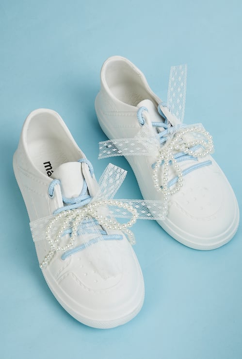 Girls Pearl Embellished Lace-Up Shoes