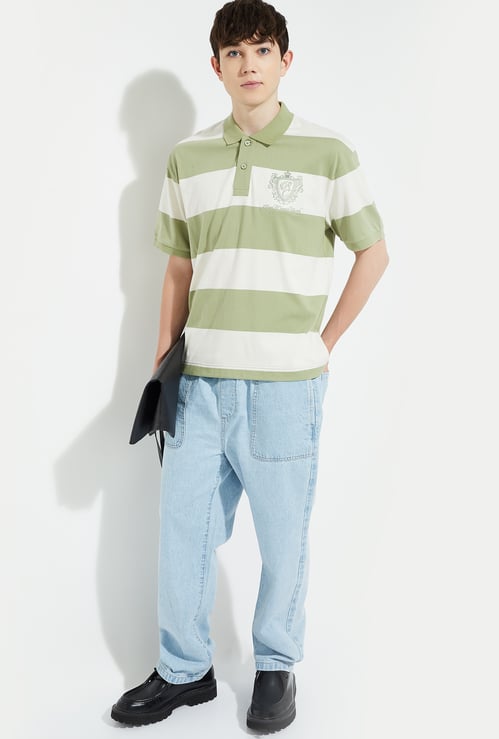 URB_N Men Striped Oversized Polo T-shirt