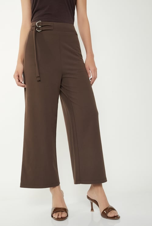 Women Solid Wide Leg Trousers