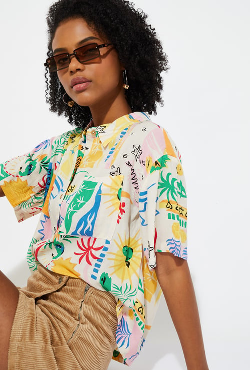 URB_N Women Printed Boxy Shirt