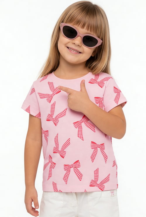 Girls Bow Print T-shirt