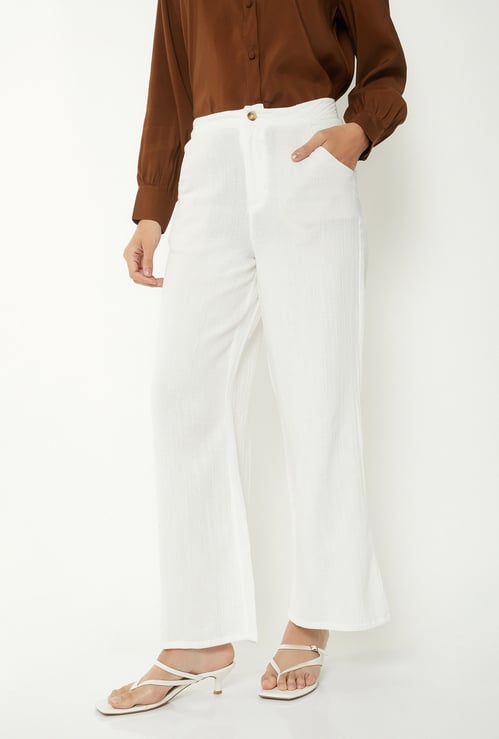 Women Textured Wide Leg Trousers