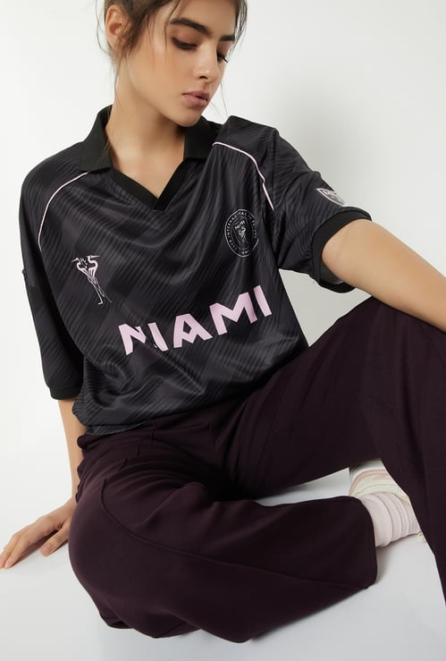 Women Printed Johnny Collar Sports T-shirt