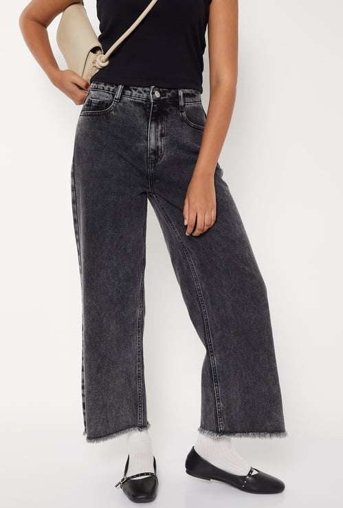 Women Dark Wash Wide Leg Jeans