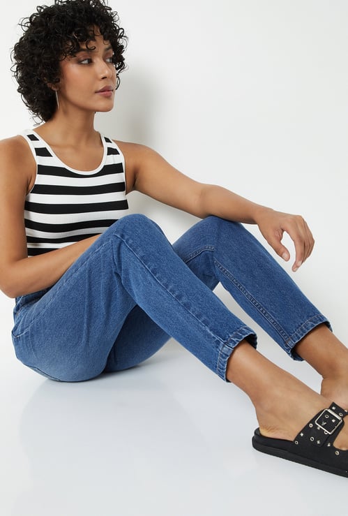 Women Washed Mom Fit Jeans