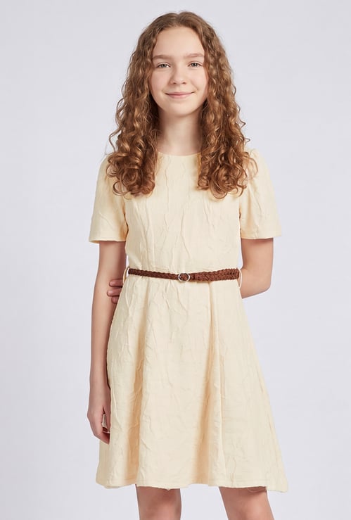 Girls Embroidered Dress with Belt