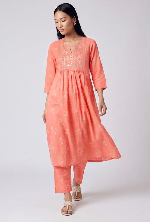 Women Yoke Embroidered A-line Kurta Set