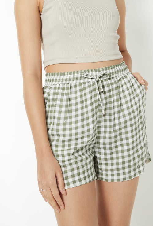 Women Gingham Checked Lounge Shorts