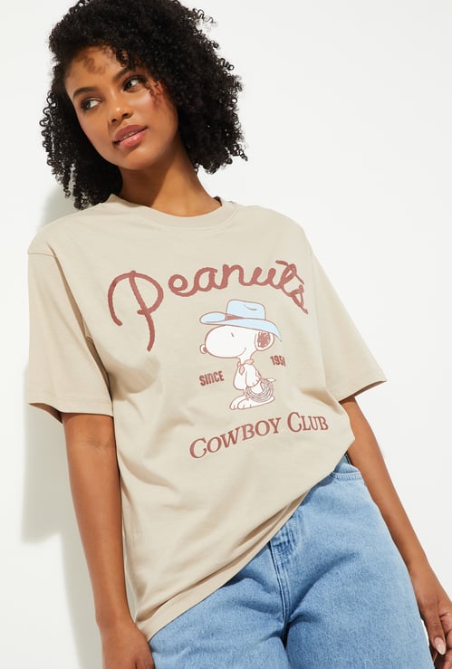 URB_N Women Peanut Snoopy Print Oversized T-shirt