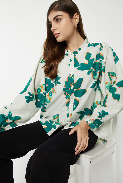 Women Printed Tunic with Frill Trim