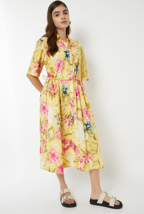 Women Floral Print Shirt Dress