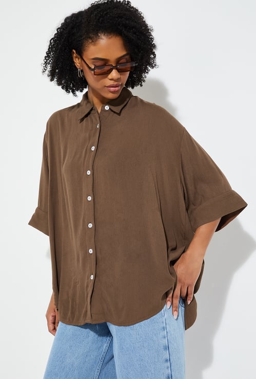 URB_N Women Textured Loose Fit Shirt