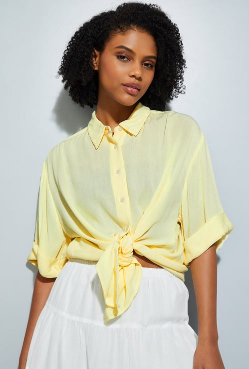 URB_N Women Textured Loose Fit Shirt