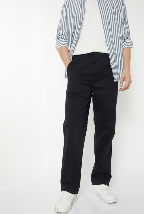 Men Solid Regular Fit Trousers