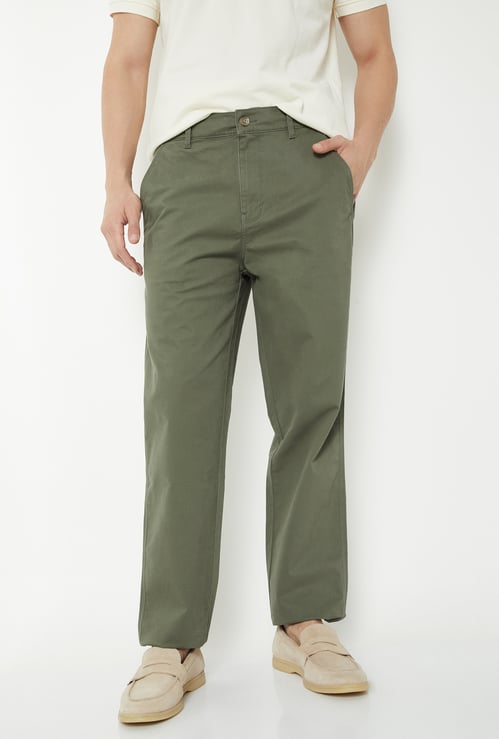 Men Solid Regular Fit Trousers