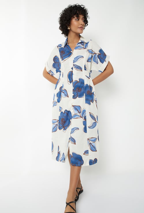 Women Floral Print Shirt Dress