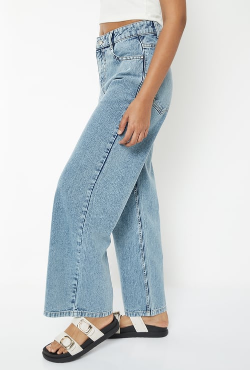 Women Clean Look Wide Leg Jeans High Rise