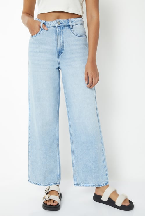 Women Solid High Rise Wide Leg Jeans