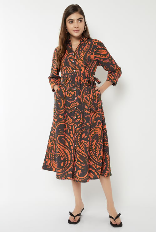 Women Paisley Print Shirt Dress