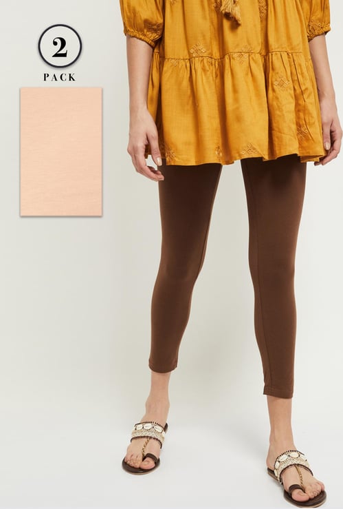 Women Solid Ankle-Length Leggings - Pack of 2