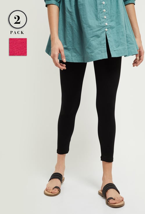 Women Solid Ankle-Length Leggings - Pack of 2