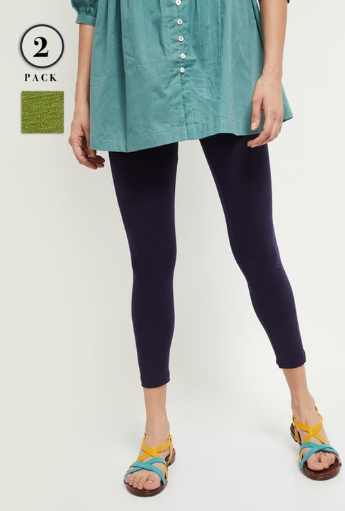 Women Solid Ankle-Length Leggings - Pack of 2