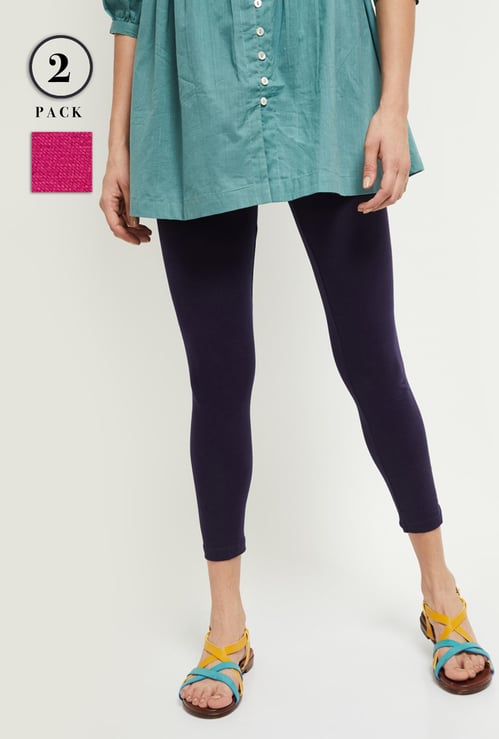 Women Solid Ankle-Length Leggings - Pack of 2