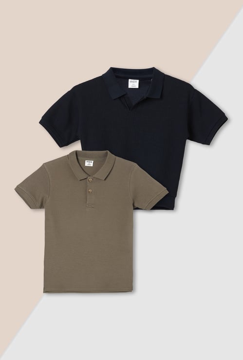 Boys Ribbed Polo T-shirt - Pack of 2