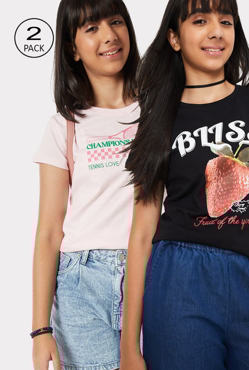 Girls Printed T-shirt - Pack of 2