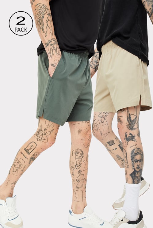 Men Solid Sports Shorts - Pack of 2