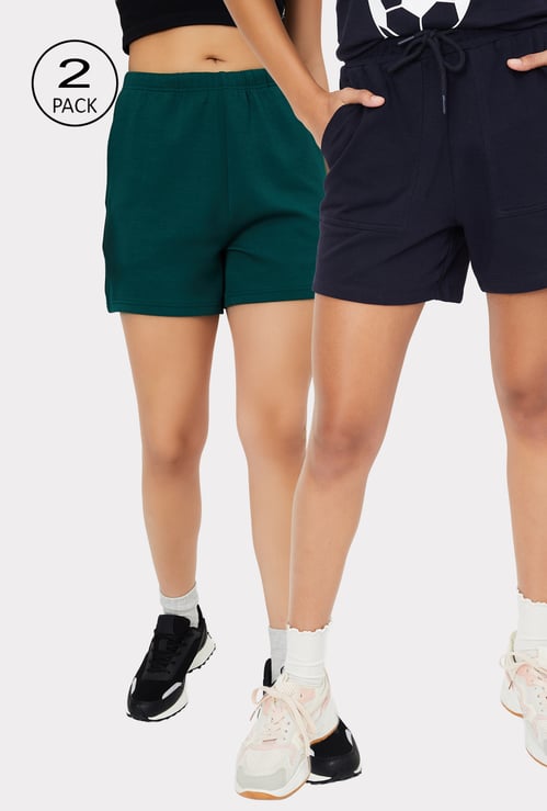 Women Solid Sports Shorts - Pack of 2