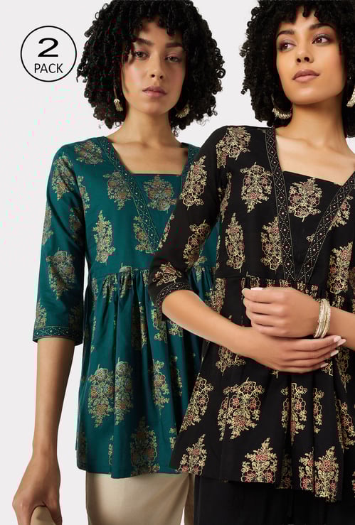 Women Ethnic Print A-Line Kurtis - Pack of 2