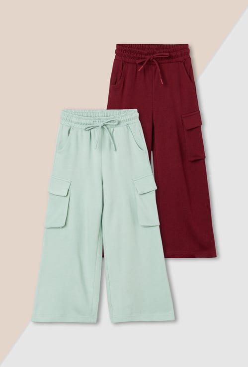 Girls Solid Cargo Track Pants