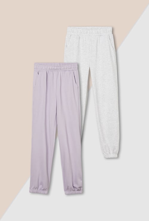 Girls Solid Joggers - Pack of 2