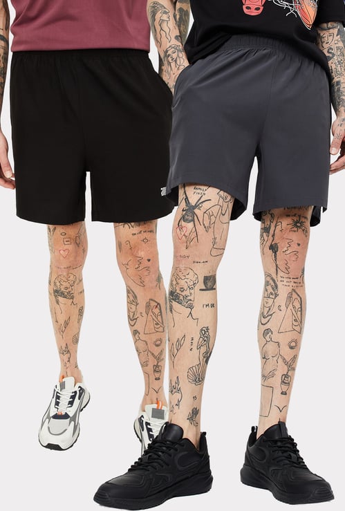 Men Solid Sports Shorts - Pack of 2