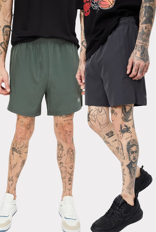 Men Solid Sports Shorts - Pack of 2