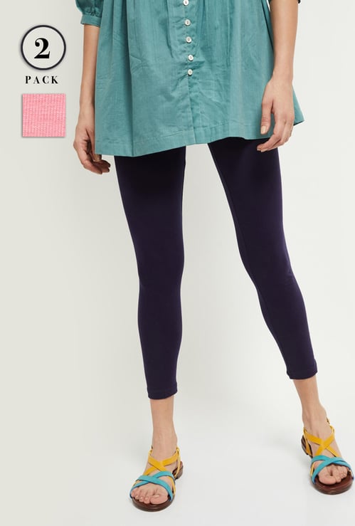 Women Solid Ankle-Length Leggings - Pack of 2