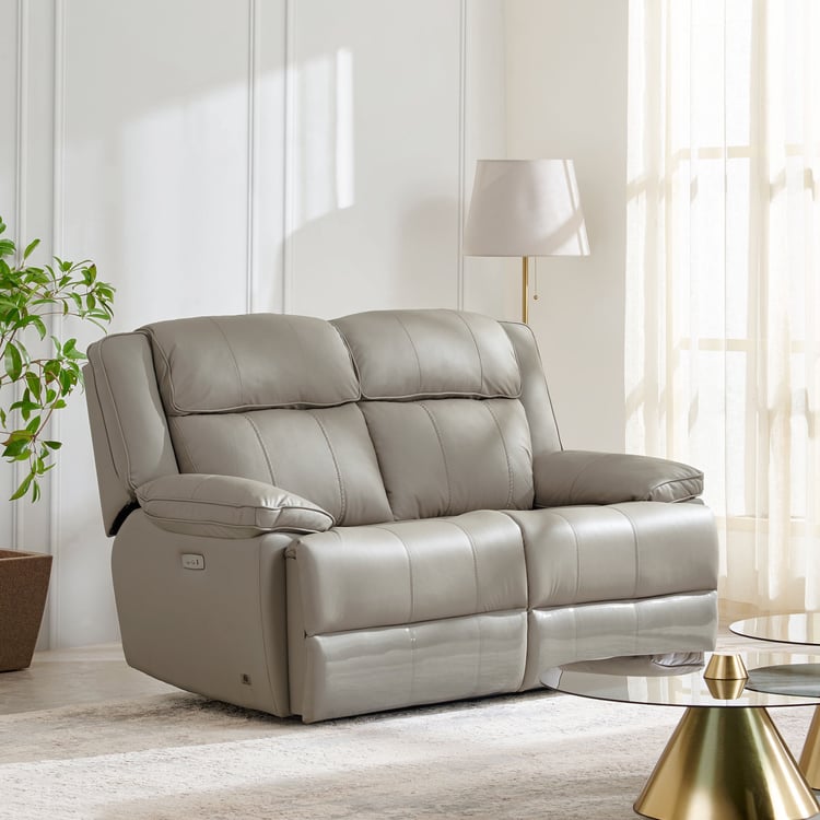 Torino Half Leather 2-Seater Electric Recliner - Grey