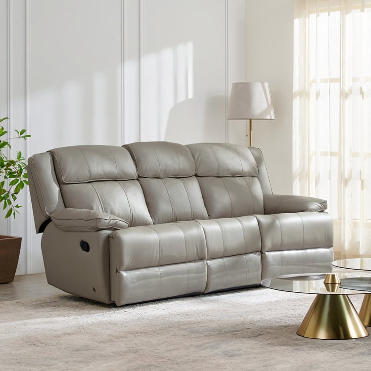 Torino Half Leather 3-Seater Recliner - Grey