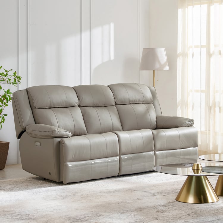 Torino Half Leather 3-Seater Electric Recliner - Grey