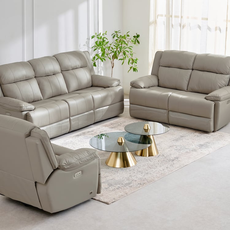 Torino Half Leather 3+2+1 Seater Electric Recliner Set - Grey