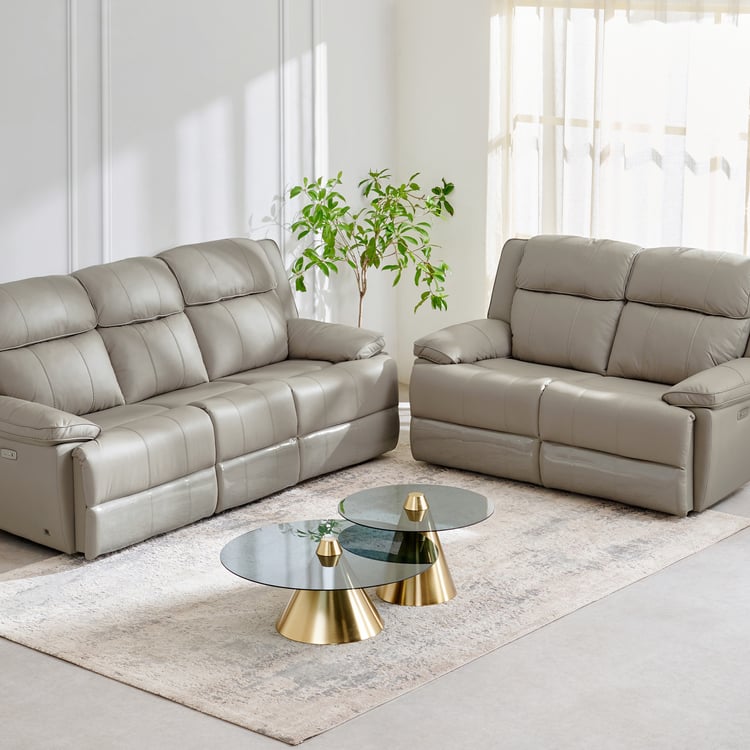 Torino Half Leather 3+2 Seater Electric Recliner Set - Grey