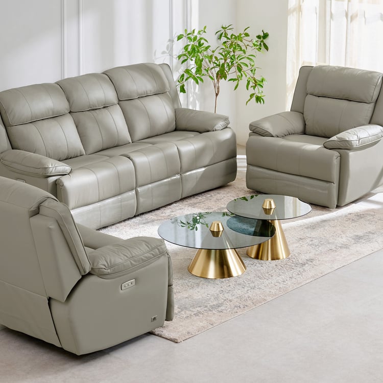 Torino Half Leather 3+1+1 Seater Electric Recliner Set - Grey