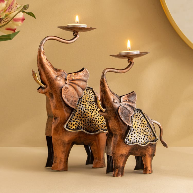 Corsica Mystic India Metal Elephant T-Light Holder - Small