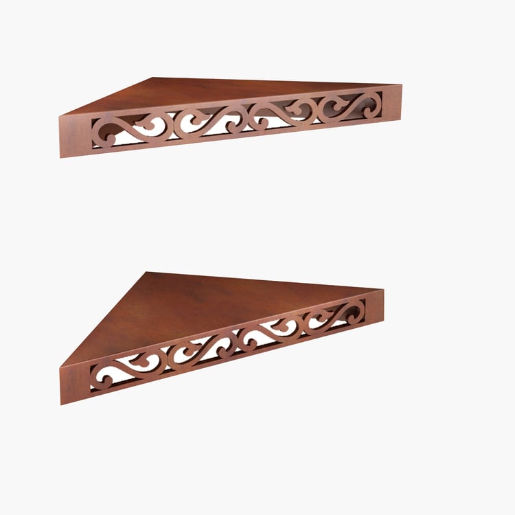 HOME SPARKLE Set of 2 Corner Wall Shelves - Brown