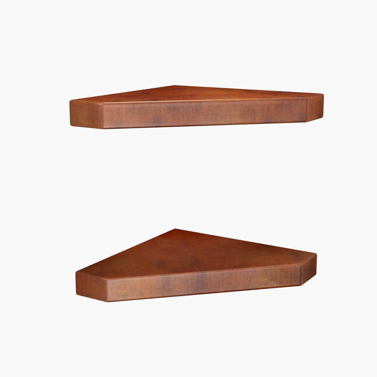 HOME SPARKLE Set of 2 Corner Wall Shelves - Brown