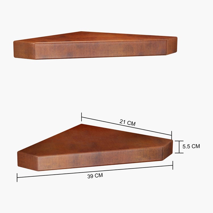 HOME SPARKLE Set of 2 Corner Wall Shelves - Brown