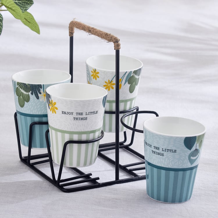 Raisa Joven 5Pcs Bone China Cutting Chai Cups with Stand - 140ml