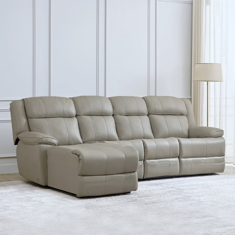 Torino Half Leather 3-Seater Left Corner Recliner with Chaise - Grey