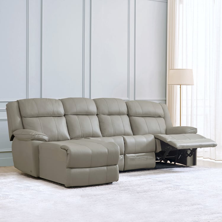 Torino Half Leather 3-Seater Left Corner Recliner with Chaise - Grey